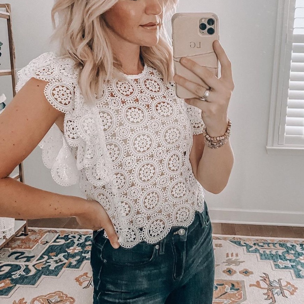 Crochet flutter sleeves cotton crop top